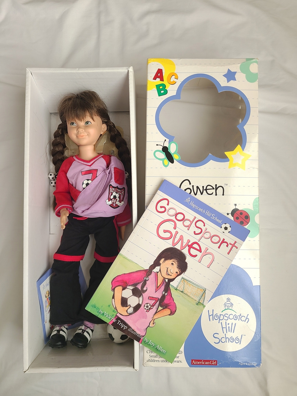 American Girl GoodSport Soccer Gwen Doll & Book & Tooth Holder